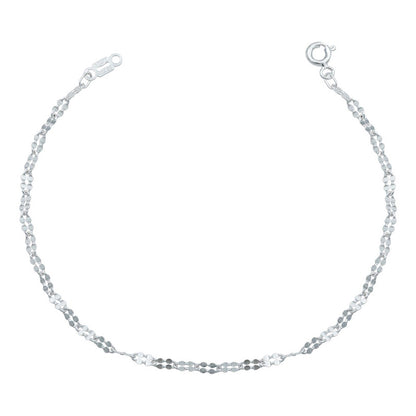 Pulsera Granito De Cafe Doble Diamantada Mujer Plata 925