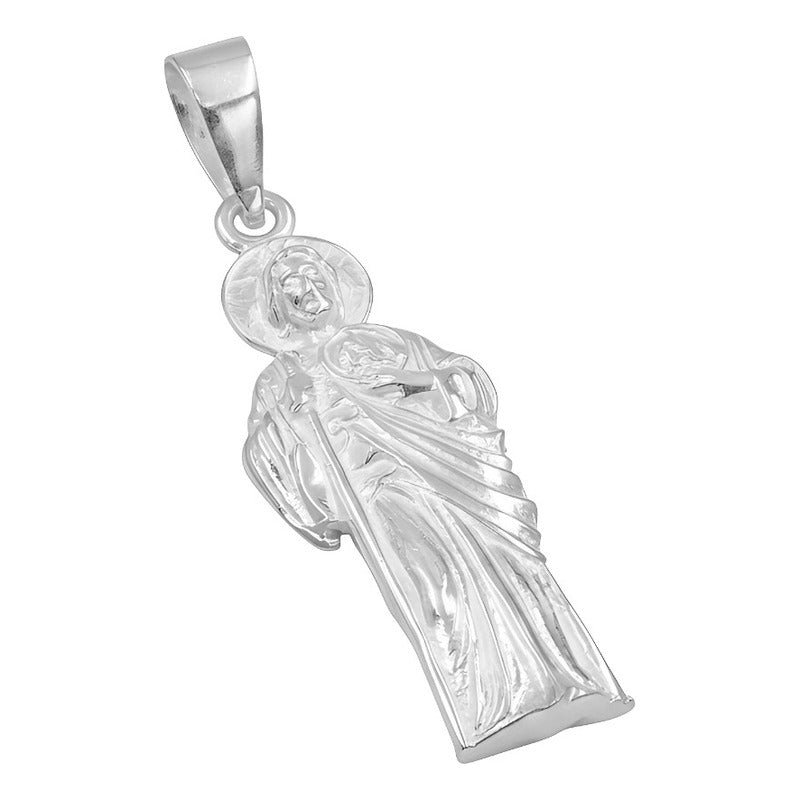 Dije Medalla De San Judas Tadeo Liso En Plata 925 (4.9 Cm) Plateado