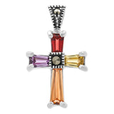 Dije Cruz Fina Rodizada De Plata Ley .925 Zirconias 2.2 Cm Multicolor