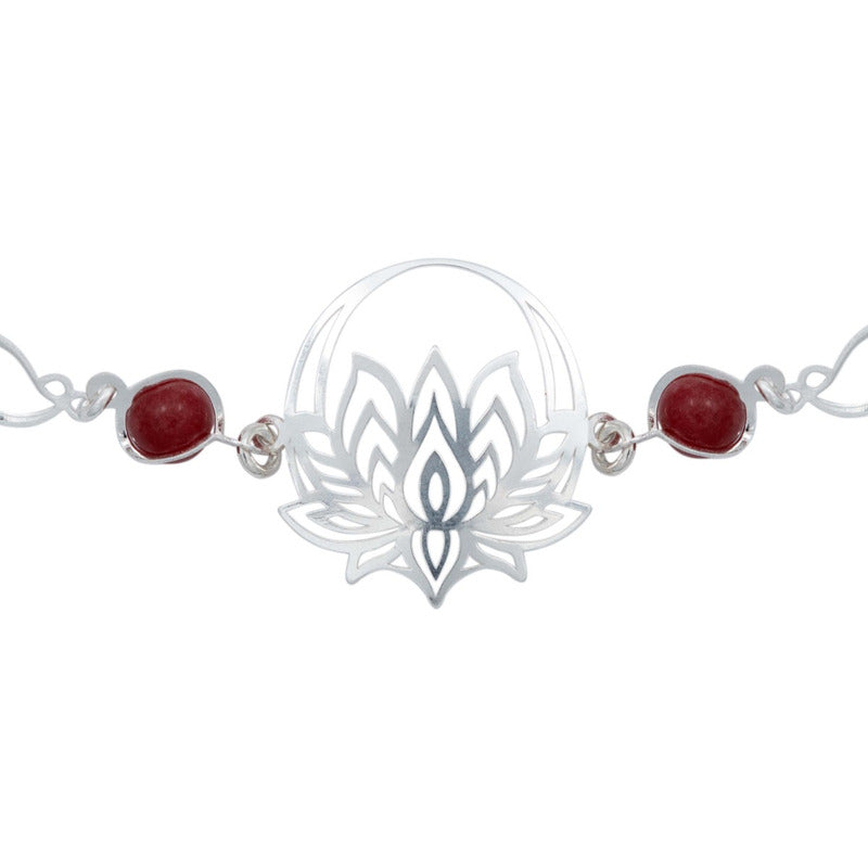 Pulsera Flor De Loto Piedra Natural Cuarzo Mujer Plata 925
