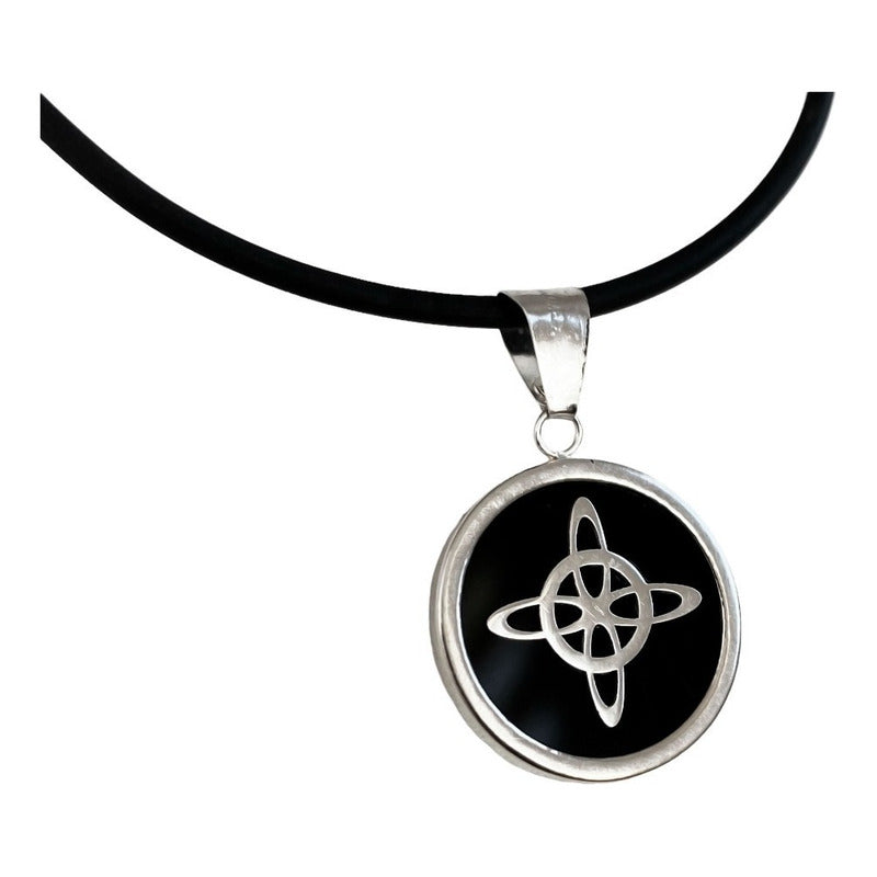 Collar Ajustable Caucho Nudo De Bruja Encapsulada Plata 925