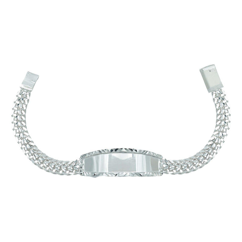 Esclava Doble Cubana Placa Lisa Hombre Plata Maciza S925