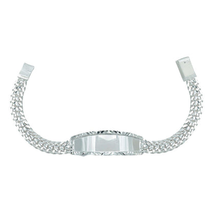 Esclava Doble Cubana Placa Lisa Hombre Plata Maciza S925