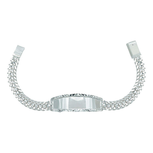 Esclava Doble Cubana Placa Lisa Hombre Plata Maciza S925