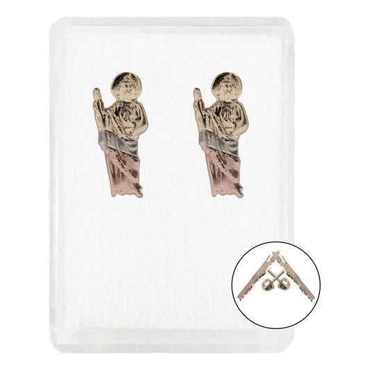 Arete Broquel Grande San Judas Florentino 3 Metales Oro 10k Alto/ancho 17 Mm X 10 Mm