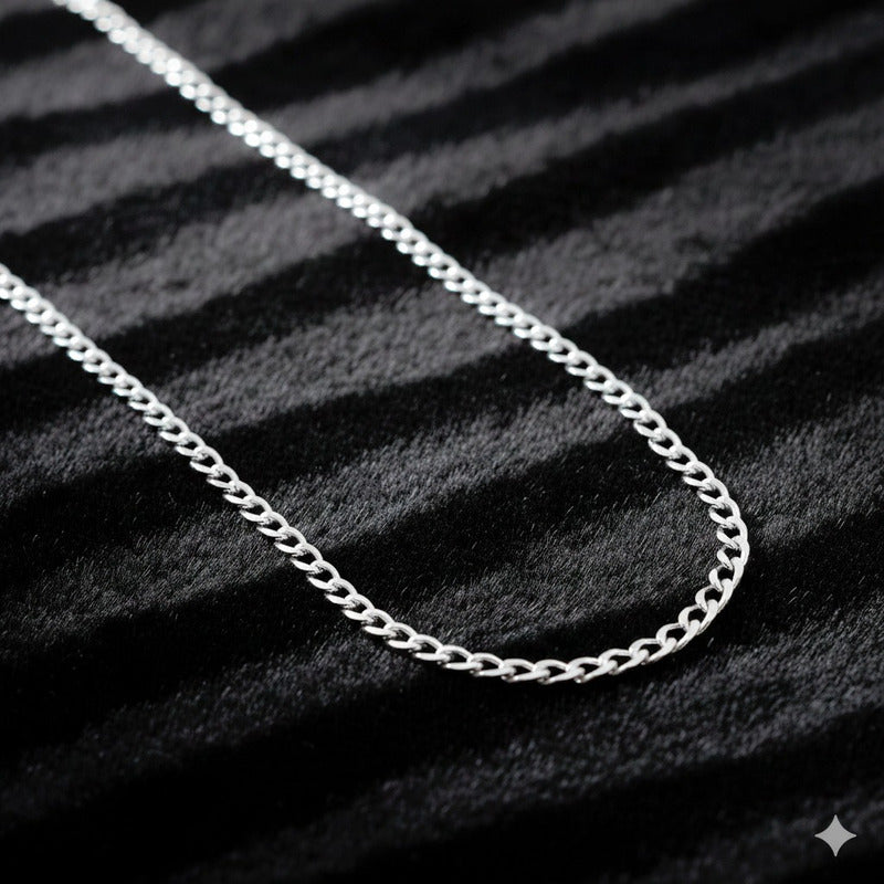 Cadena Cubana Diamantada Barbada Unisex Plata925 40cm X 4mm Plateado