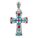 Dije Cruz Grande Plata 925 Piedra Natural Zirconia 4.3 Cm Fucsia