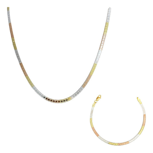 Cadena Y Brazalete Cola De Serpiente Tricolor Plata Ley 925