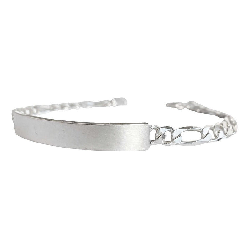 Esclava Hombre Pulsera Fígaro Plata 925 Placa Lisa 6 Mm
