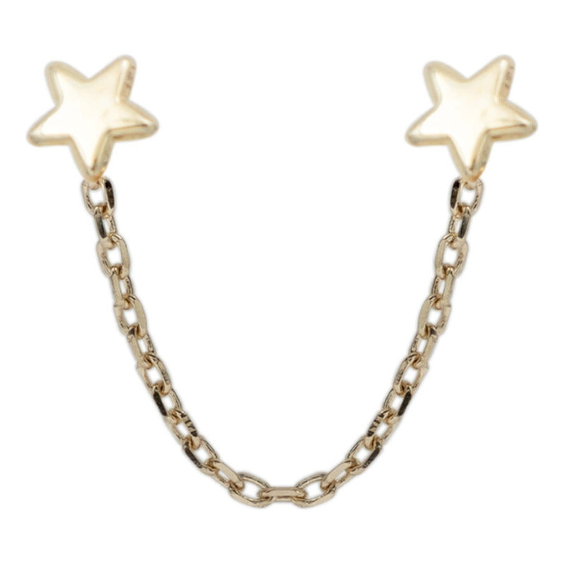 Arete Broquel Cadena Estrella Y Estrella Mujer Regalo Oro10k