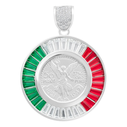 Dije Medalla Angel Centenario Bisel Zirconias Plata 925 Tricolor