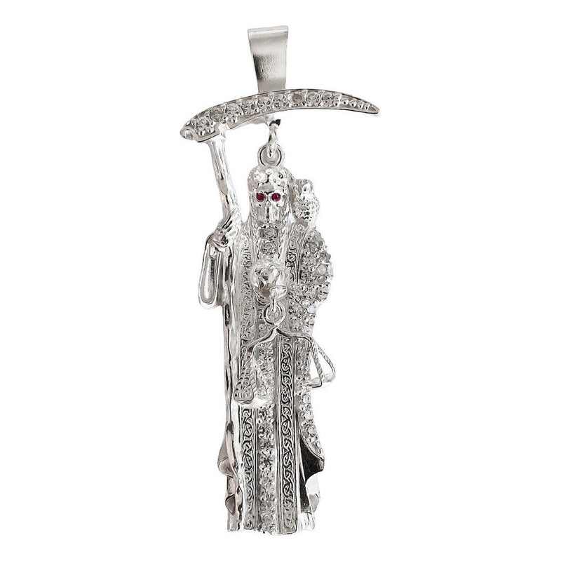 Dije Medalla Mediana Santa Muerte Con Zirconias En Plata 925