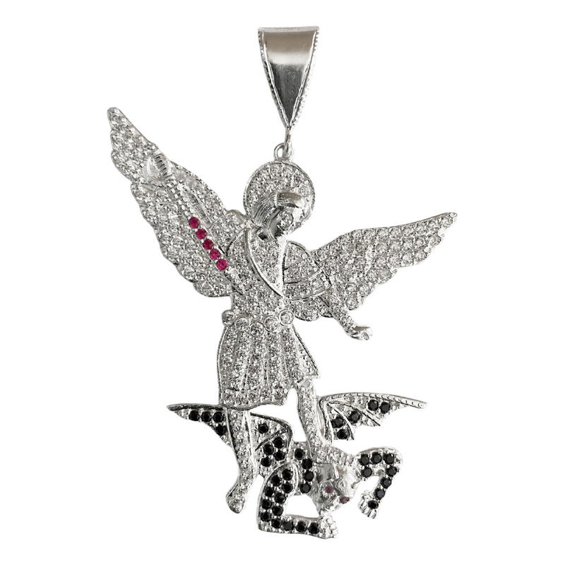 Dije Grande San Miguel Arcangel Zirconias Plata Solida 925