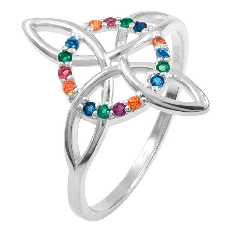 Anillo Nudo De Bruja Grande Celta Zirconias Mujer Plata 925 5.5 Multicolor