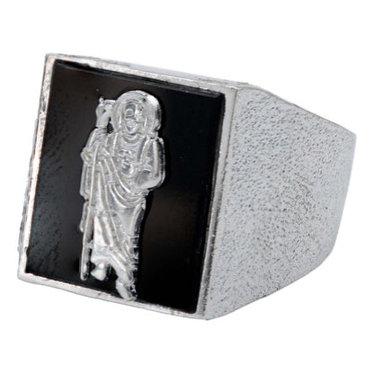 Anillo Diamantado San Judas Piedra Onix Hombre Plata 925