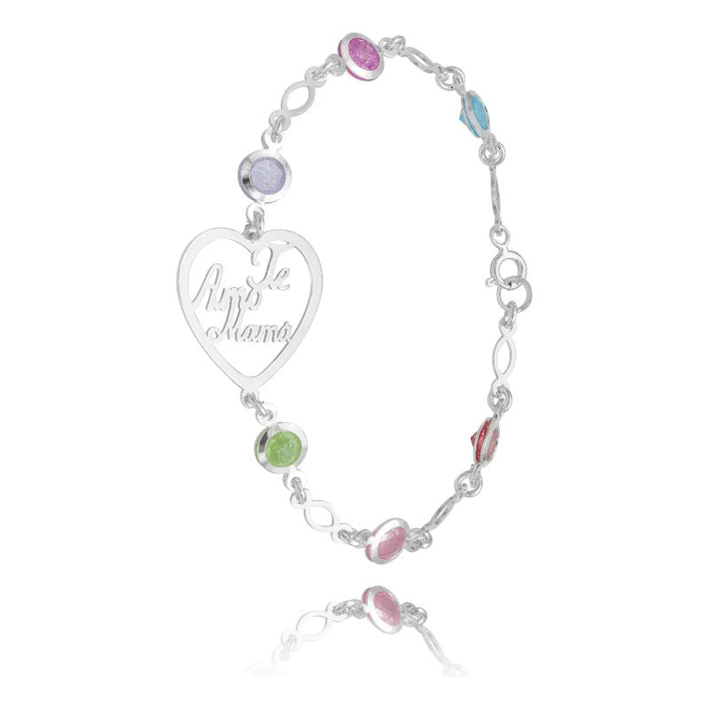 Pulsera Amor Regalo Mamá Madres Piedra Natural Plata Ley 925 Multicolor 6 Cm 18 Cm