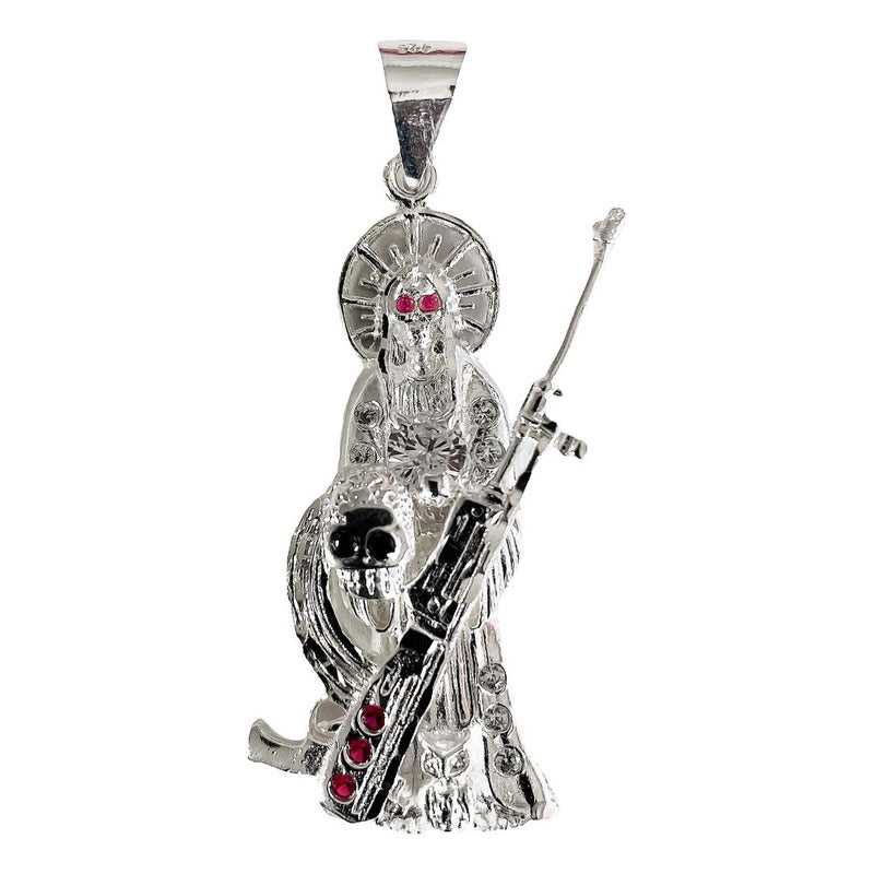 Dije Santa Muerte Rifle Calavera Zirconias Plata Ley 925