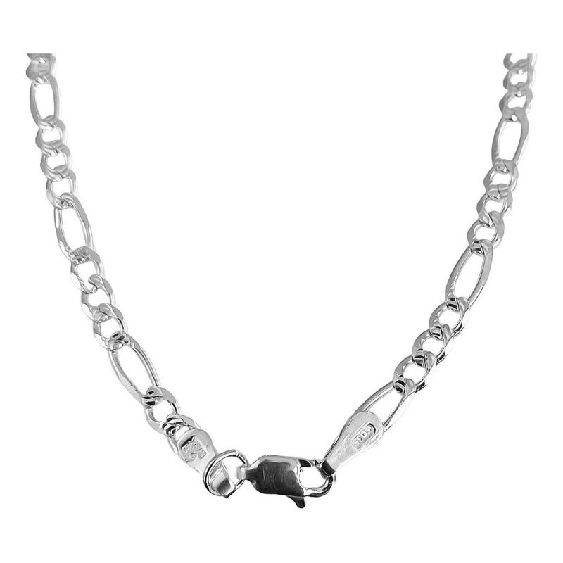 Cadena De Plata 925 Diamantada Hombre Fígaro 55 Cm X 5 Mm