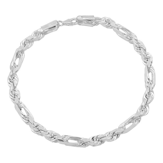 Pulsera Esclava Torzal Fígaro Plata Solida 925 Hombre 6 Mm 24 Cm Plateado
