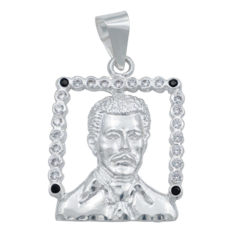 Dije Grande Jesús Malverde Con Zirconias Plata Solida 925