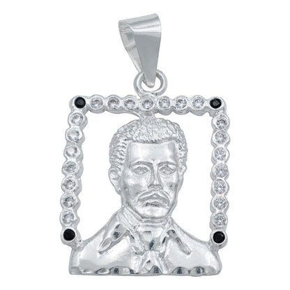 Dije Grande Jesús Malverde Con Zirconias Plata Solida 925