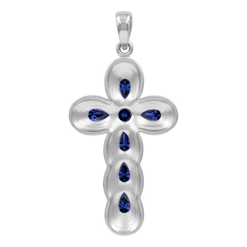 Dije Cruz Grande Rodizada De Plata Ley .925 Zirconias 5.2 Cm - Azul