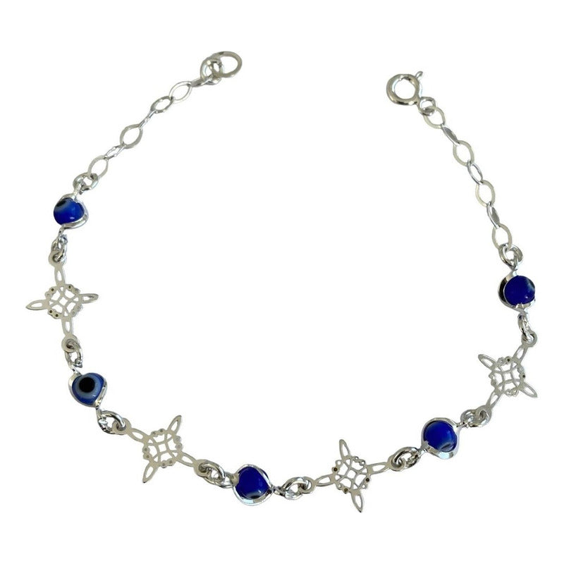 Pulsera Ajustable Nudo De Bruja Triqueta Ojo Turco Plata 925