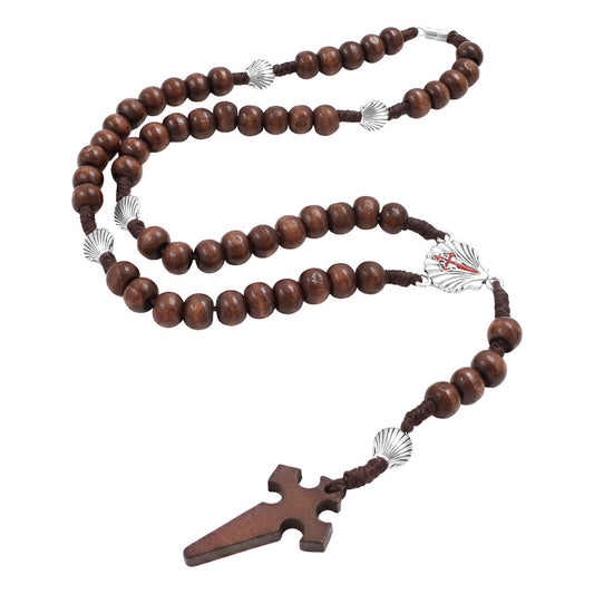 Rosario Madera Cruz Religion Conchas Camino De Santigo Metal Marrón