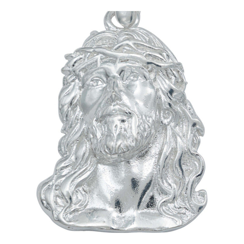 Dije Grande Divino Rostro Jesus Cruz Liso Plata 925