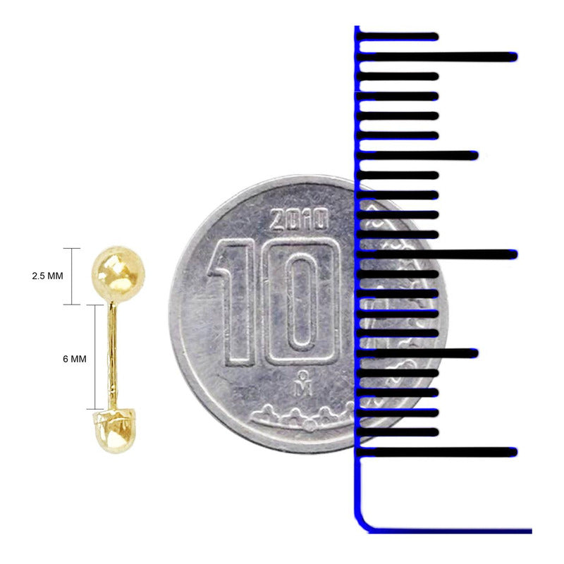 Arete Broquel Dormilona Bola Bebes Agujerar #00 2.5mm Oro14k
