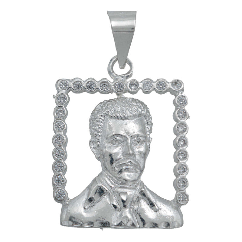 Dije Grande Jesús Malverde Con Zirconias Plata Solida 925