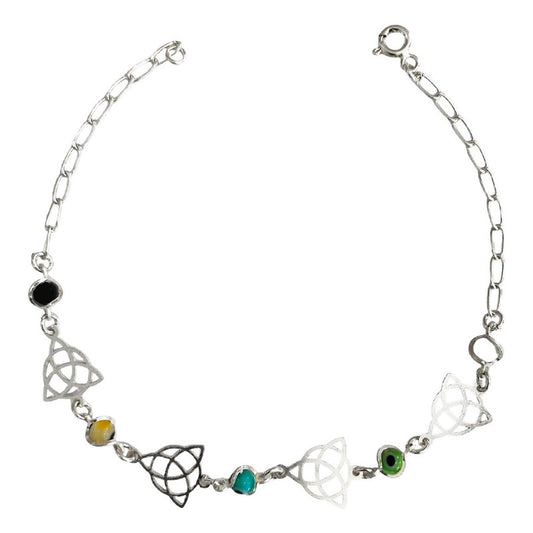Pulsera Ajustable Triqueta Grande Ojo Turco Plata Ley 925