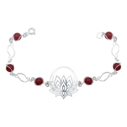 Pulsera Flor De Loto Piedra Natural Cuarzo Mujer Plata 925