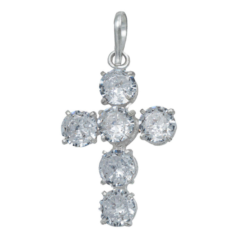 Dije Cruz Catolica De Zirconias Grande Mujer Plata 925