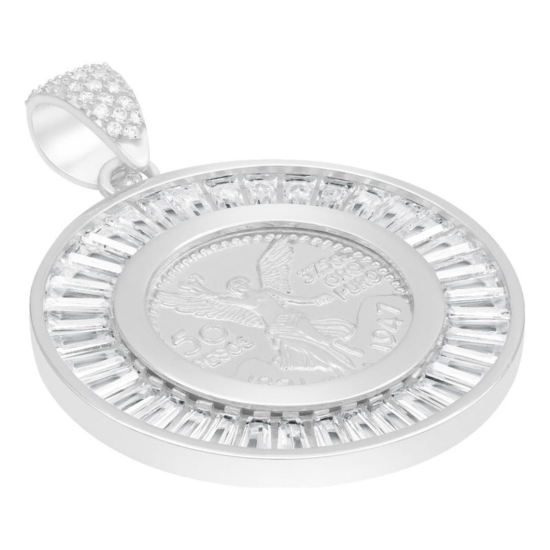 Dije Medalla Angel Centenario Bisel Zirconias Plata 925 Blanco