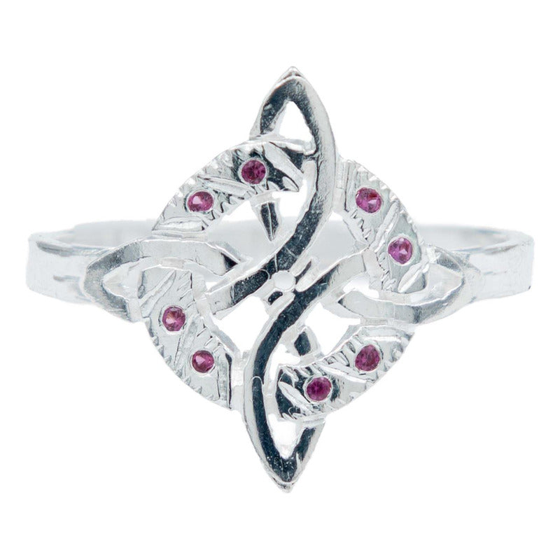 Anillo Diamantado Con Zirconias Nudo Bruja Celta Plata 925
