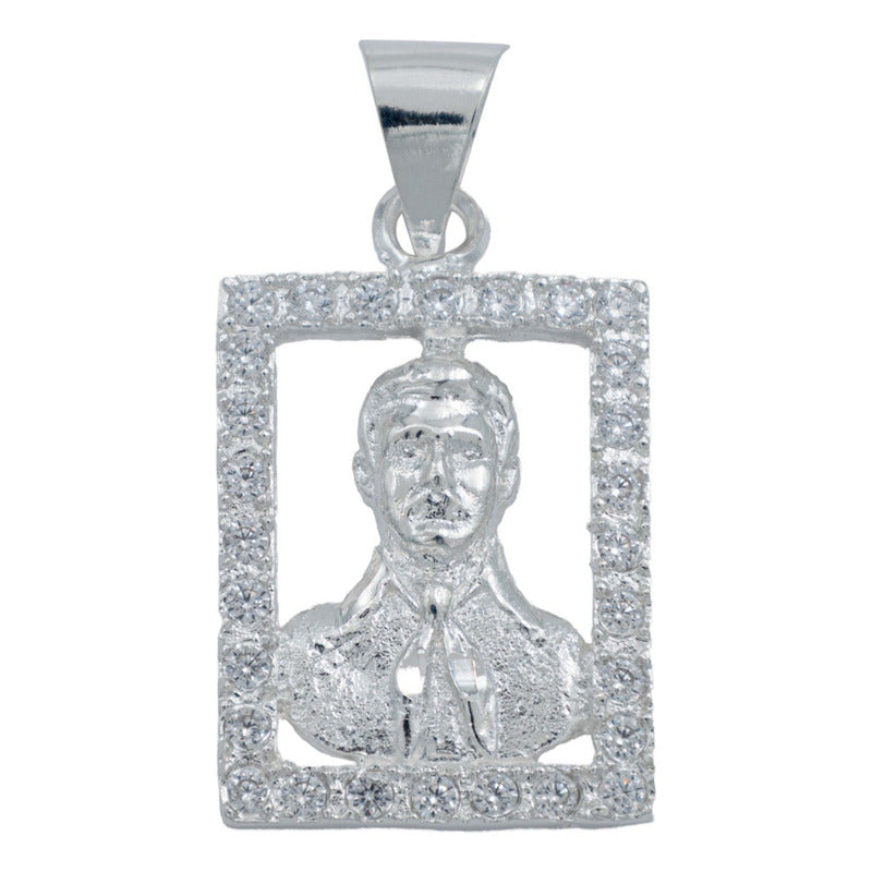Dije Cuadrado Jesús Malverde Zirconias Plata Solida 925