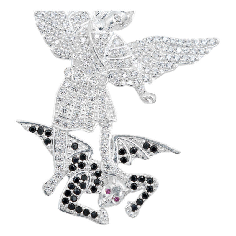 Dije Grande San Miguel Arcangel Zirconias Plata Solida 925