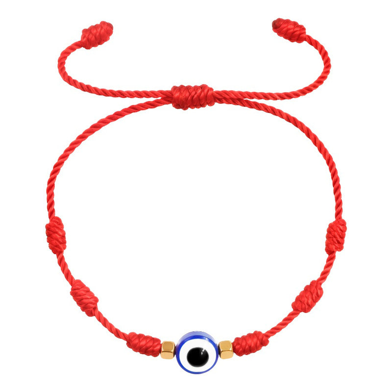 Pulsera Ajustable Hilo Rojo Con Seis Nudos Ojo Turco Amuleto Rojo