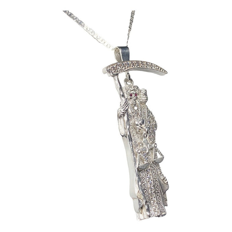 Dije Medalla Grande Santa Muerte Con Zirconias En Plata 925