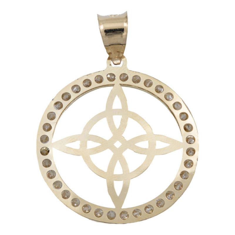 Dije Medalla Grande Nudo Bruja Zirconia Mujer Oro 10k 3 Cm Amarillo