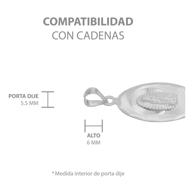 Dije Ovalada Diamantada Virgen Guadalupe Plata 925 1.7 Cm
