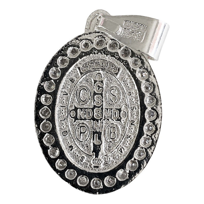 Dije Ovalo Mediano San Benito Doble Vista Zirconia Plata 925