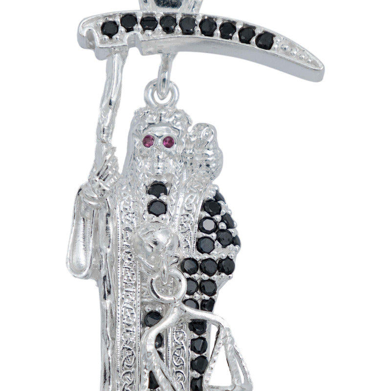 Dije Medalla Med Santa Muerte Con Zirconias En Plata 925 5cm