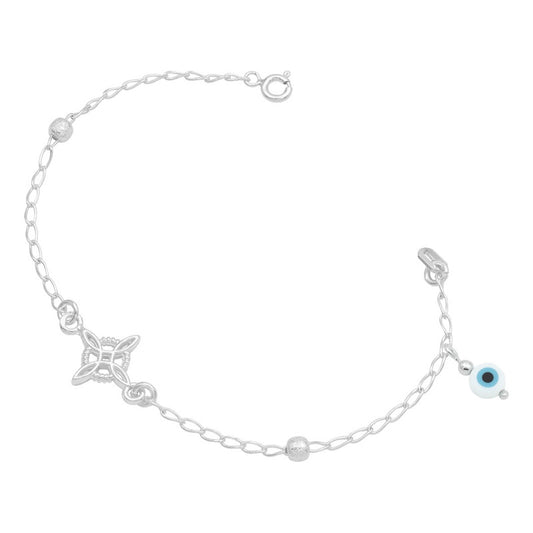 Pulsera Nudo De Bruja Bola Azucarada Ojo Turco Plata 925 Blanco 18 Cm
