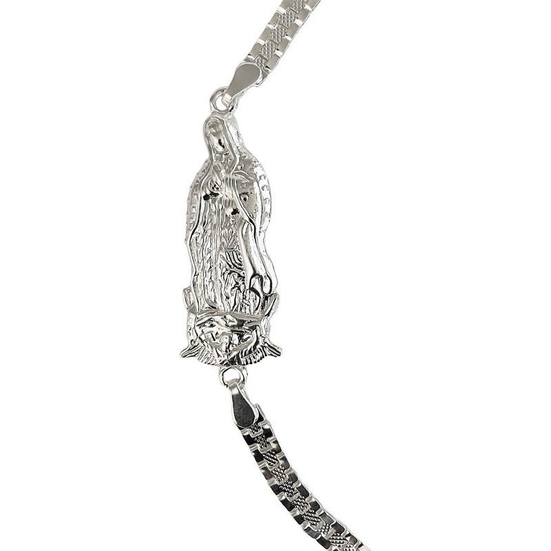 Pulsera Rolo Chica Virgen De Guadalupe Plata Solida Ley 925 Color Plateado Diámetro 6 Cm Largo 18 Cm