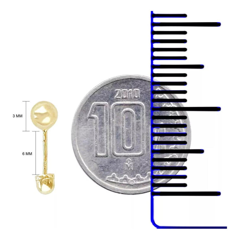 Arete Broquel Dormilona Bola Bebe Agujerar #0 3 Mm Oro De10k