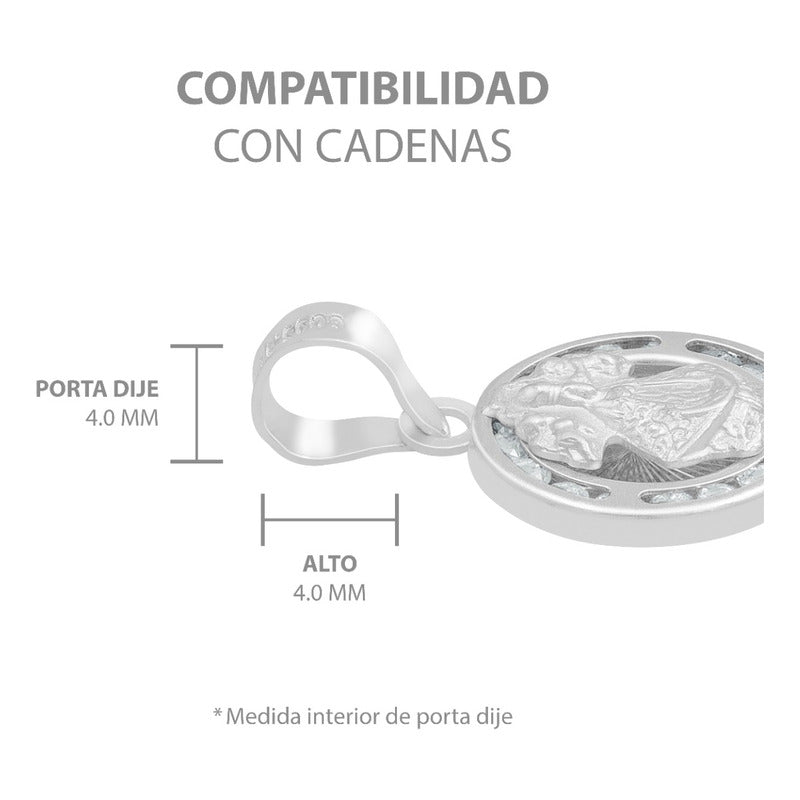 Dije Mini Medalla Bautizo Virgen Zapopan Plata 925 1.2 Cm Blanco