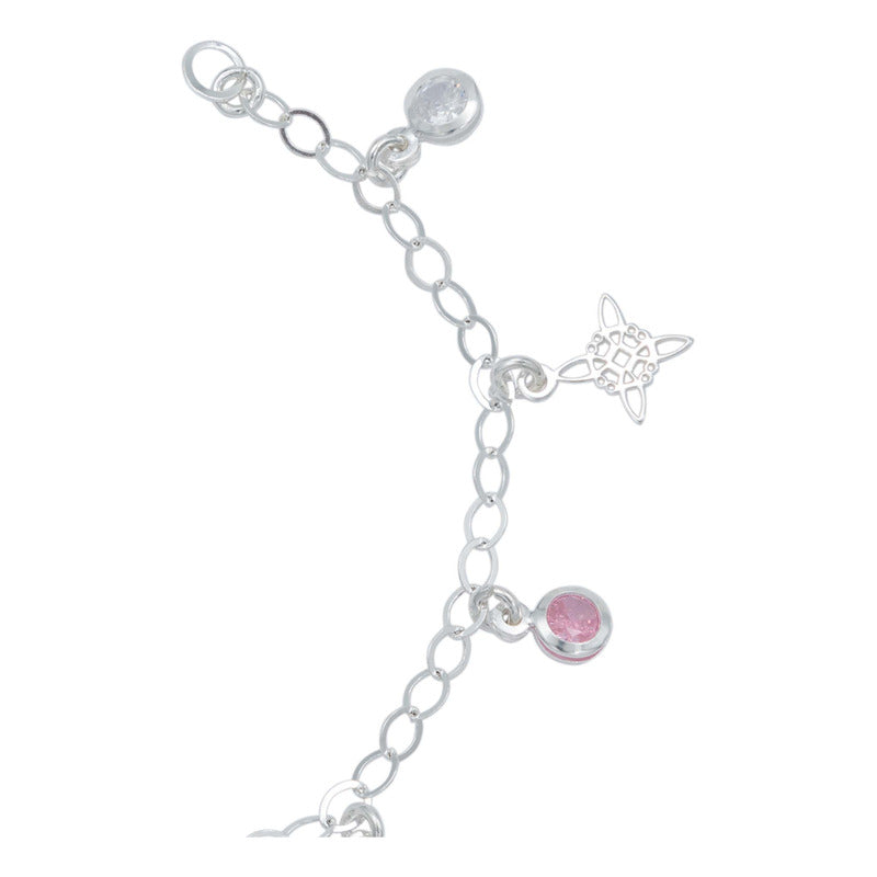 Pulsera Ajustable Nudo De Bruja Laser Zirconia Plata Ley 925 Multicolor 6 Cm 18 Cm