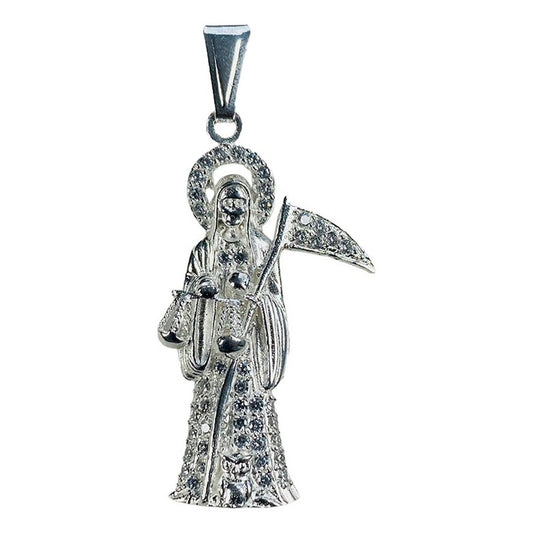 Dije Santa Muerte Con Zirconias En Plata Solida 925 4.5 Cm Plateado